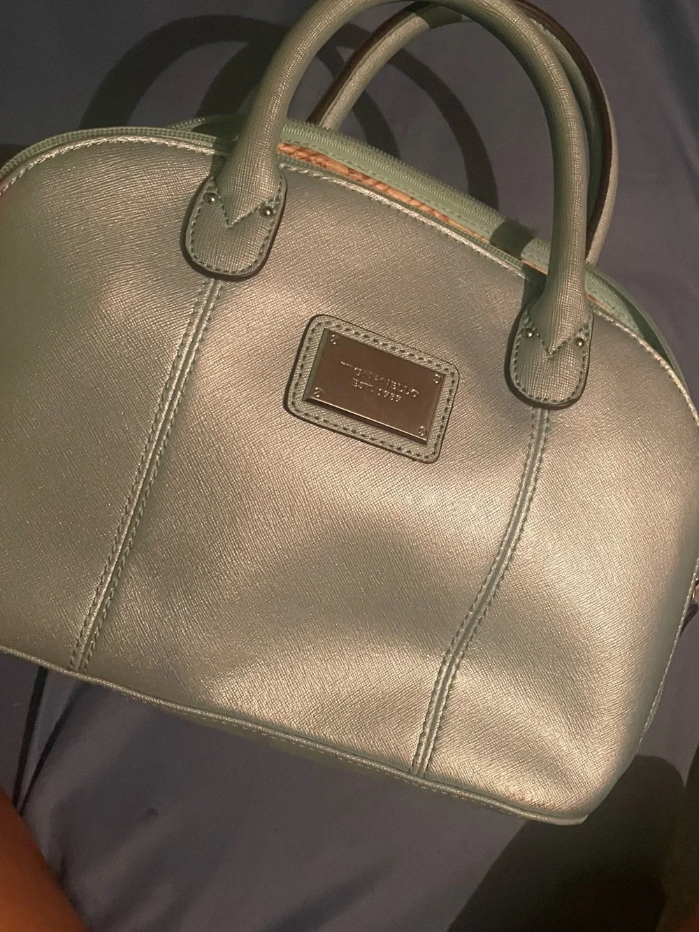 Tignanello Saffiano Leather Dome Satchel Bag Blue 1989